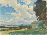 Wilfred Gabriel De Glehn, Salisbury cathedral from a field above Wilton