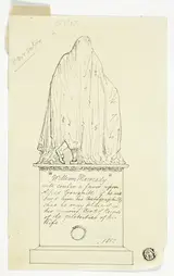 Alfred Henry Forrester, Visiting Card with Draped Monument, Artist's Inscription