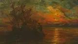 Hume Nisbet, A Ship in a Calm Sea at Twilight