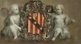 Peter Berchet, Two Putti Supporting a Cartouche with the Elton Arms (formerly attributed to Antonio Verrio)