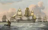 John Ward, H.M.S. Britannia and Other Shipping Near a Headland