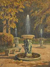 Janet C. Fisher, A Garden with Three Fountains