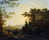 Richard Corbould, Classical Italianate Landscape with a Bridge