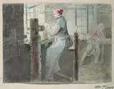 Johan Fredric Martin, Snickarinteriör med kvinna arbetande vid svarvstol