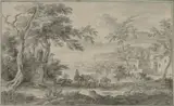 Dirk Dalens, Italian Landscape with Cattle and Herdsmen at a Fountain