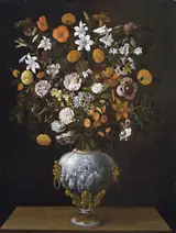 Tomás Yepes, Vase of Flowers with a Triumphal Chariot seen frontally