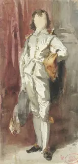 Eugène Giraud, Staande knaap in Van Dyck-kostuum, tegen een rood gordijn gezet