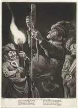 Jacob Gole, De man met een vuurpijl, met toeschouwers, 1695