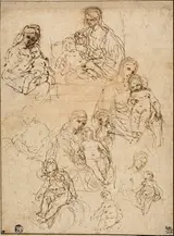 gennannt Il Pesarese Simone Cantarini, Sketches of the Virgin and Child, and the Holy Family