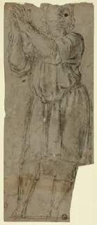 Domenico Fiasella il Sarzana, Man Standing in Prayer (recto); Drapery Study (verso)