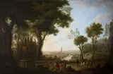 Thomas Mitchell, A View of the River Boyne with Gentlemen and Horses by a Statue to William III in the Foreground, the Boyne Obelisk Beyond