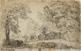 Jacques Philippe de Loutherbourg, Hauling Logs in a Forest (recto); Sketches of People in Various Activities (verso)
