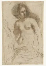 genannt Guercino Giovanni Francesco Barbieri, Halfnaakte staande vrouw