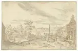 Hendrick van Cleve, Gezicht op een rivier bij een veerhuis