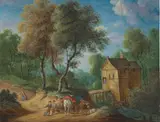 Andreas Martin, Peasants sitting by a roadside with a cottage beyond