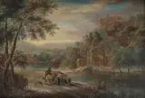 Andreas Martin, Mountainous river landscape with figures on a path