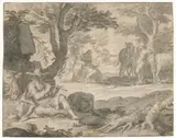 Joachim Antonisz. Wtewael, Apollo speelt de fluit terwijl hij de kudde van Admetus hoedt