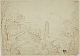 genannt Il Bolognese Giovanni Francesco Grimaldi, Landscape with Temple, Obelisk and Aqueduct