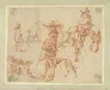 Jan Blom, Sheet of Studies with Hunters, Horses and Dogs