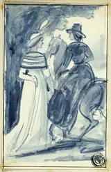 William Frost, Two Women (One on Horseback) in Late 18th Century Dress
