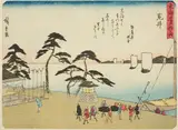 Utagawa Hiroshige also Ando Hiroshige, Arai, from the series "Fifty-three Stations of the Tokaido (Tokaido gojusan tsugi)," also known as the Tokaido with Poem (Kyoka iri Tokaido)