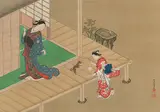 Nishikawa Sukenobu, Courtesan and Attendant Playing with a Dog