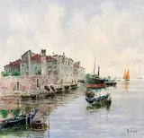 Richard Lipps, Italian Port View with Fishing Boats