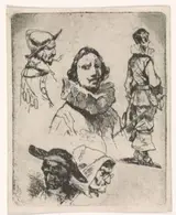 Willem de Famars Testas, Studieblad met gezichten en figuren