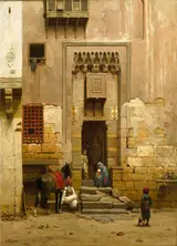 Willem de Famars Testas, The Courtyard of a house in Cairo