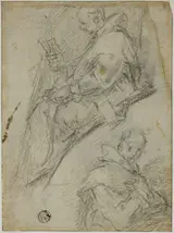 Bernardino Barbarelli Called Il Poccetti, Two Studies of Carthusians (recto); Three Sketches of Heads of Carthusians (verso)
