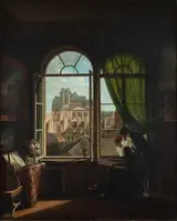 Louise-Adéone Drölling, Interior with the artist at work and a view on the Église Saint-Eustache