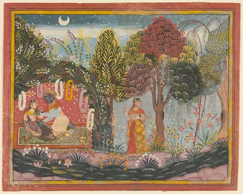 Sahibdin, Krishna and Radha in a Bower:  Page From a Dispersed Gita Govinda