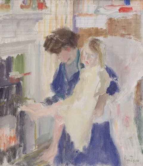 Hippolyte Daeye, Mother and Child in Front of the Hearth at Sanderstead (England)