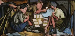 Elizabeth Rivers, Card Players, Oil on board