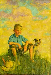 Eugene Iverd, Eugene Iverd (born George Ericson, 1893–1936), oil on canvas depicting a seated boy and his dog atop a grassy hill