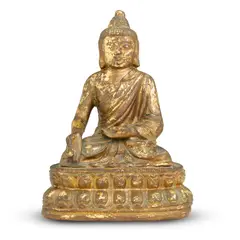 A Chinese Gilt-Lacquer Bronze Seated Figure Of Medicine Buddha, Ming Dynasty, 17cm high