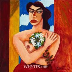 Graham Knuttel, FEMALE FIGURE WITH FLOWERS, oil on canvas; (unframed)
