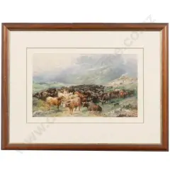 Attrib Louis Bosworth Hurt, Scottish West Coast Landscape With Highland Cattle