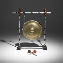 Balinese, Gamelan gong from the Collection of Mickey Hart, carved and painted wood, aluminum, bronze, textile