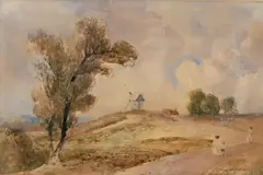 Joseph W. Allen, Watercolor Of Landscape With Windmill